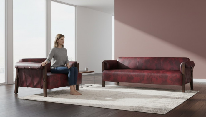 Canapé Ledesofas 3 places 2 places Bordeaux Style moderne Ensemble cuir bois