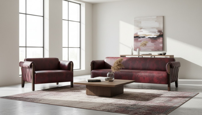Canapé Ledesofas 3 places 2 places Bordeaux Style moderne Ensemble cuir bois