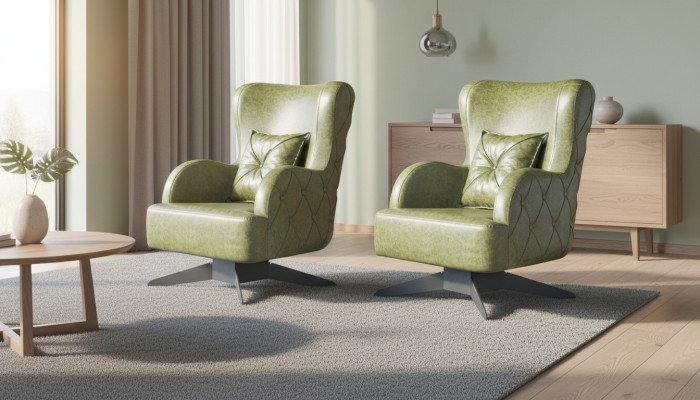 Fauteuil Chesterfield Ensemble Vert Rembourrage Classique Pieds en Acier Inoxydable Coussins en Cuir