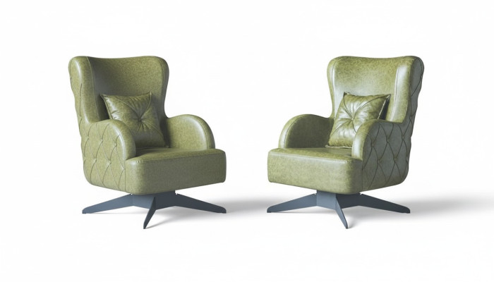 Fauteuil Chesterfield Ensemble Vert Rembourrage Classique Pieds en Acier Inoxydable Coussins en Cuir
