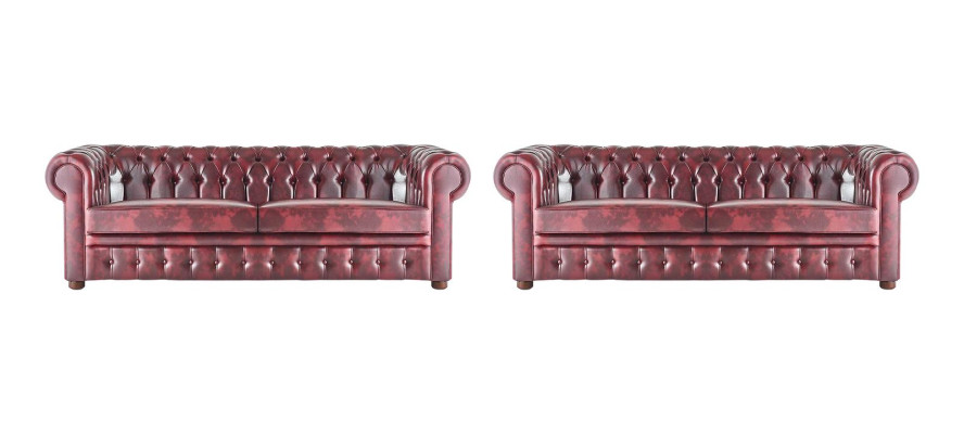 Canapé Chesterfield 3 places Bordeaux, canapés classiques en cuir, bois, en 2 pièces.