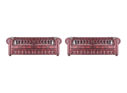 Canapé Chesterfield 3 places Bordeaux, canapés classiques en cuir, bois, en 2 pièces.