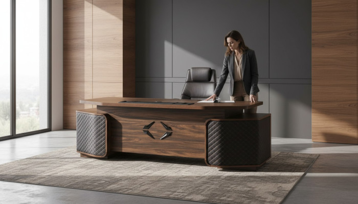 Bureau à tiroirs, bureau, rectangulaire, brun, noir, moderne, bois