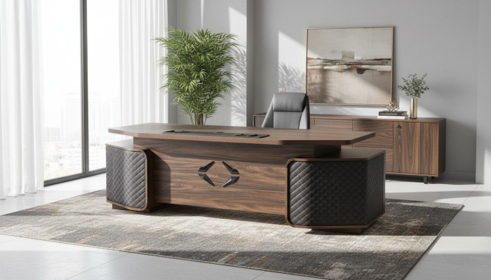 Bureau à tiroirs, bureau, rectangulaire, brun, noir, moderne, bois