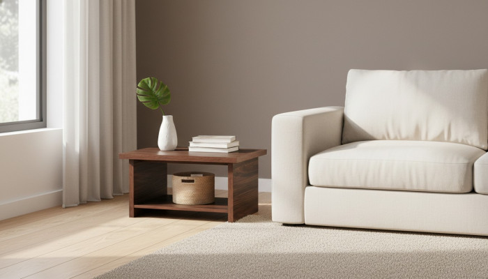 Table basse marron étagère moderne avec tablette rectangulaire pour salon bureau
