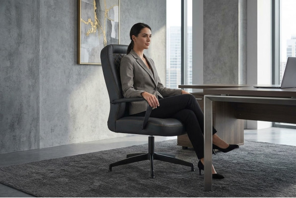 Chaise de bureau noire fauteuil exécutif bureau chambre moderne cuir doux bois