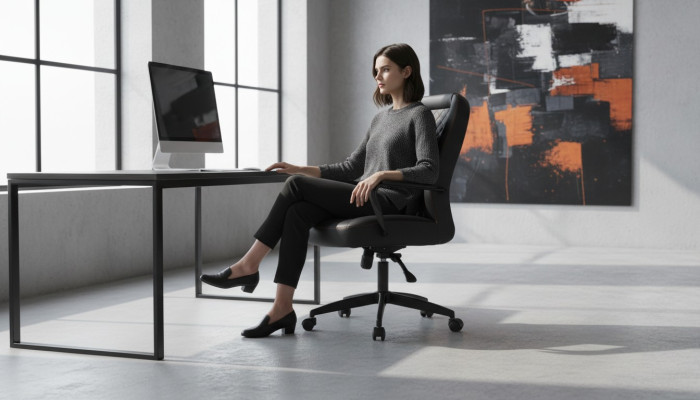 Fauteuil de bureau noir pivotant moderne pour bureau avec roulettes fauteuil en cuir.