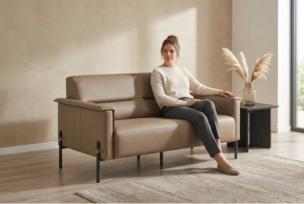 Canapé beige 2 places canapé moderne en cuir fauteuil deux places cuir