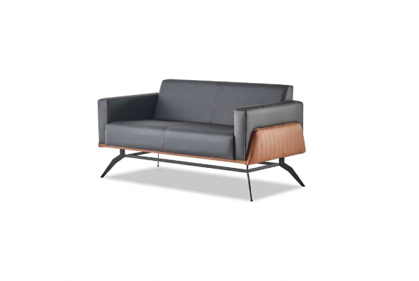 Canapé Schwarz Marron Sofa 2-Places Canapé en Cuir Moderne Acier Inoxydable Cuir Bois