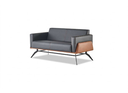Canapé Schwarz Marron Sofa 2-Places Canapé en Cuir Moderne Acier Inoxydable Cuir Bois
