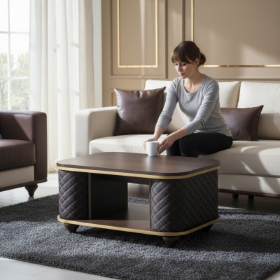 Table basse marron noire moderne rectangulaire avec étagère pour aménagement de bureau