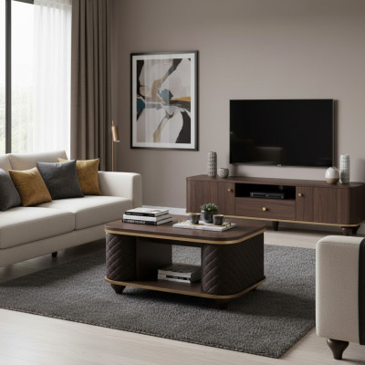 Table basse marron noire moderne rectangulaire avec étagère pour aménagement de bureau