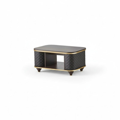 Table basse marron noire moderne rectangulaire avec étagère pour aménagement de bureau