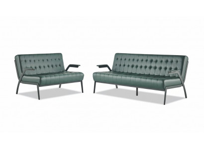 Canapés Chesterfield en cuir ensemble 3 places 2 places vert canapés en cuir modernes bois