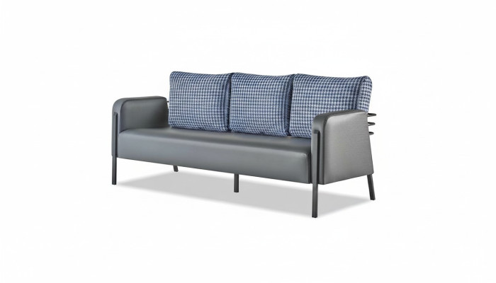 Canapé gris bleu fauteuil rembourré 3 places moderne coussin cuir acier inoxydable