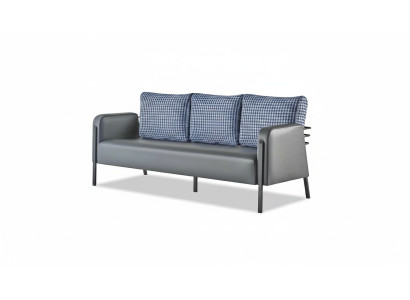 Canapé gris bleu fauteuil rembourré 3 places moderne coussin cuir acier inoxydable