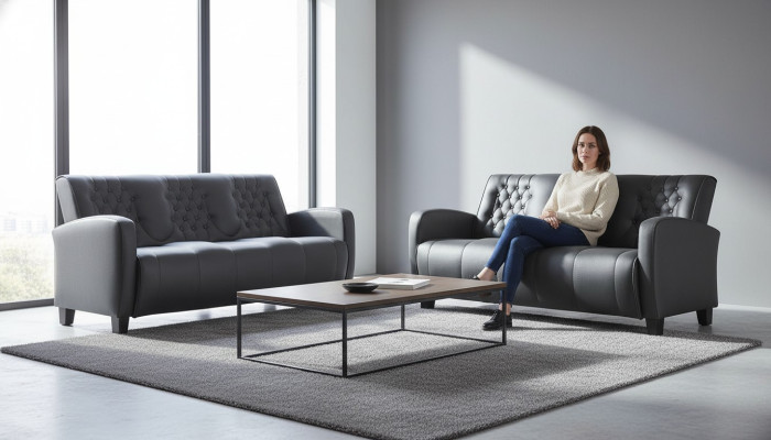 Canapé Chesterfield 3 places Ensembles de canapés Canapés modernes en cuir Boutons en bois