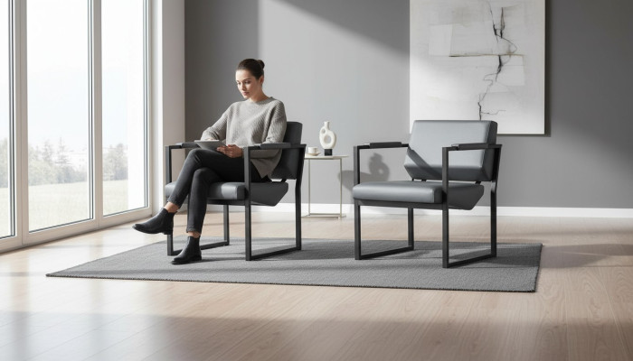 Fauteuil de bureau Ensemble Fauteuil Noir Fauteuil inclinable Moderne 1-place Cuir Acier inoxydable