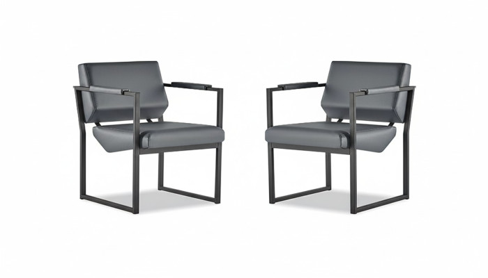 Fauteuil de bureau Ensemble Fauteuil Noir Fauteuil inclinable Moderne 1-place Cuir Acier inoxydable