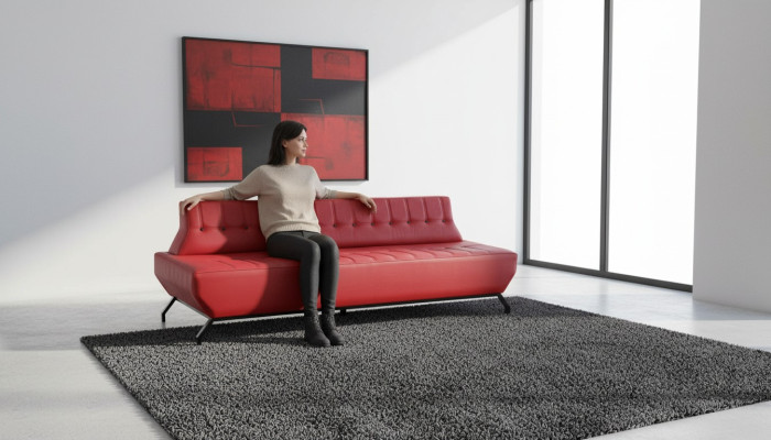 Canapé design Art déco rouge 3 places canapé Chesterfield boutons