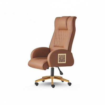 Chaise de bureau marron marron avec roulettes pour bureau moderne, fauteuil de direction pivotant.