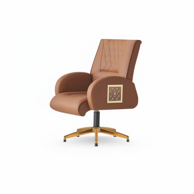 Chaise de bureau marron en acier inoxydable moderne en cuir pour bureau ou salle de travail 1 place or