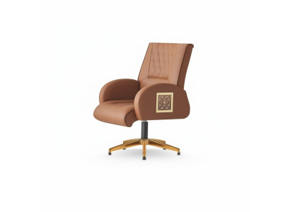 Chaise de bureau marron en acier inoxydable moderne en cuir pour bureau ou salle de travail 1 place or