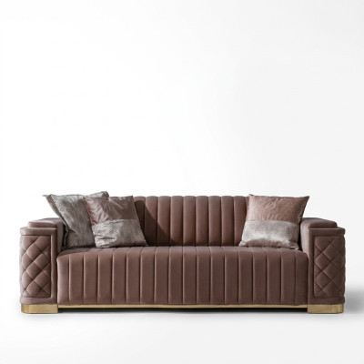 Canapé 3 places avec revêtement en cuir en tissu rose moderne