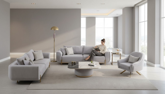 Canapé 3+3+1 places Nouveau Design Canapés Fauteuils Tissu Relax Moderne