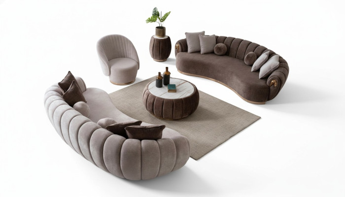 Ensemble de canapés 3+3+1 places complet en tissu moderne pour salon