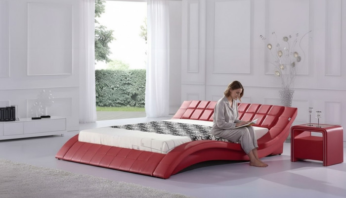 Lit double design rouge luxueux lit d'hôtel 180x200