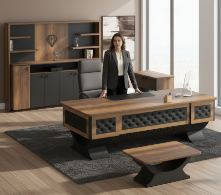 Jeu de bureau crédence table d'appoint buffet en bois marron noir 4 pièces