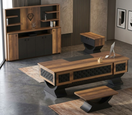 Jeu de bureau crédence table d'appoint buffet en bois marron noir 4 pièces