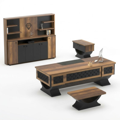 Jeu de bureau crédence table d'appoint buffet en bois marron noir 4 pièces