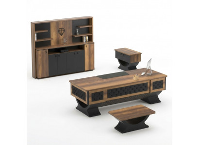Jeu de bureau crédence table d'appoint buffet en bois marron noir 4 pièces