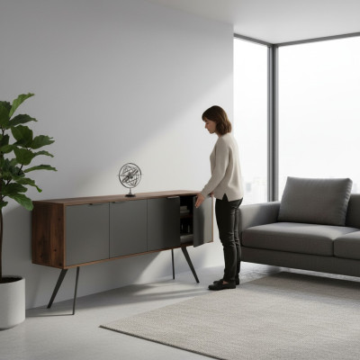 Buffet rectangulaire en bois gris marron pour bureau et salon