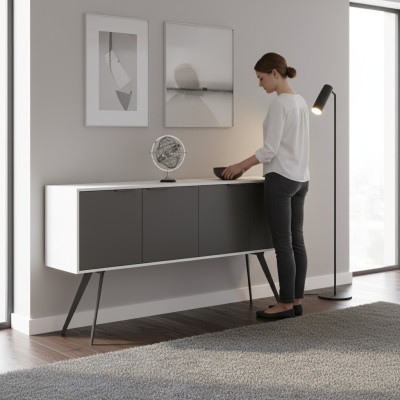 Meuble de rangement de bureau avec tiroirs gris blanc