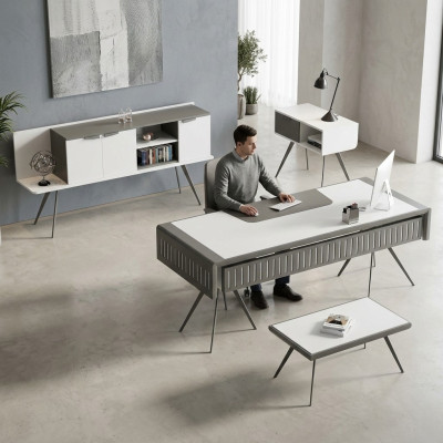 Ensemble de bureau blanc table mobile en bois