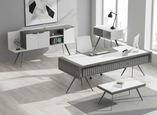 Ensemble de bureau blanc table mobile en bois