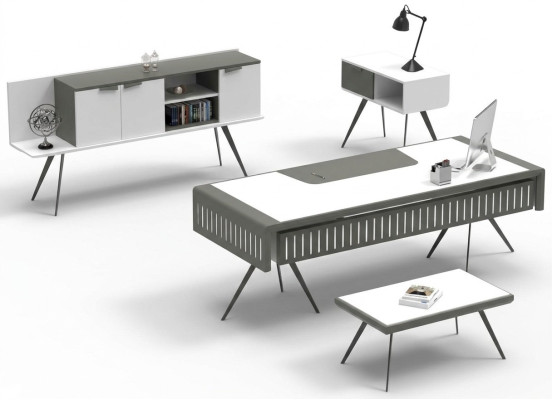 Ensemble de bureau blanc table mobile en bois
