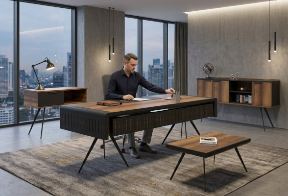 Ensemble de bureau marron table table d'appoint table en bois