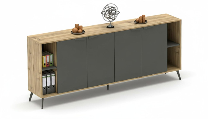 Armoire de bureau Comò Étagère Sideboard Étude Beige Gris