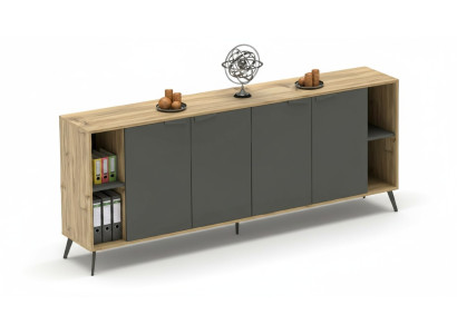 Armoire de bureau Comò Étagère Sideboard Étude Beige Gris