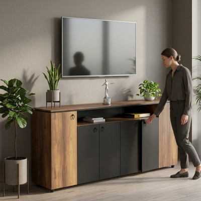 Crédence mobile avec portes pour bureau marron noir