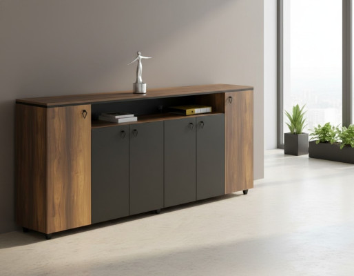 Crédence mobile avec portes pour bureau marron noir