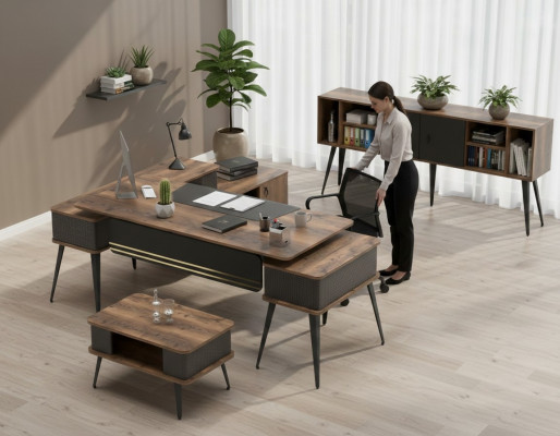 Ensemble de bureau table basse table mobile en bois marron noir