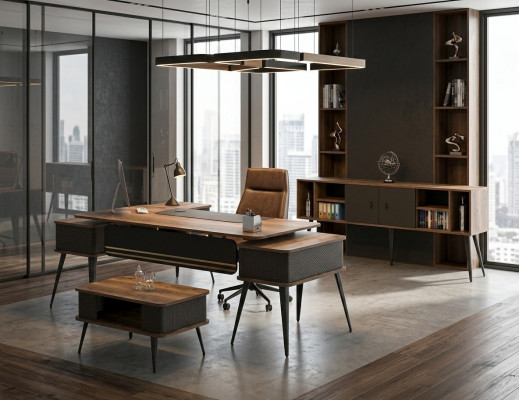Ensemble de bureau table basse table mobile en bois marron noir