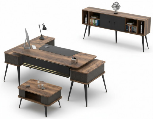 Ensemble de bureau table basse table mobile en bois marron noir
