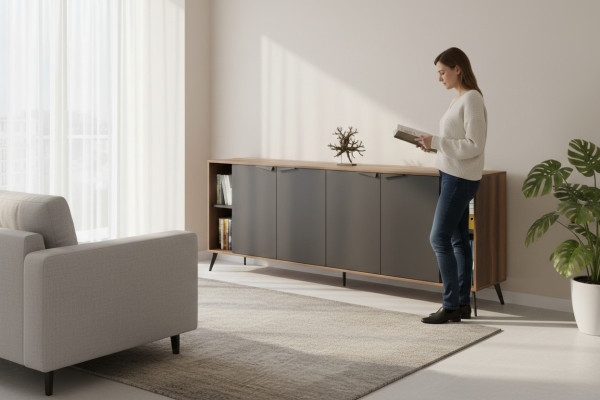 Meuble d'appoint Mobiletto Armoire de bureau Étagère pour documents Chambre de travail Marron Noir