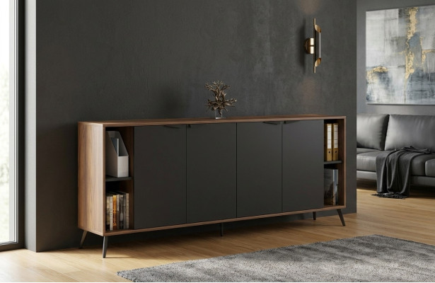 Meuble d'appoint Mobiletto Armoire de bureau Étagère pour documents Chambre de travail Marron Noir